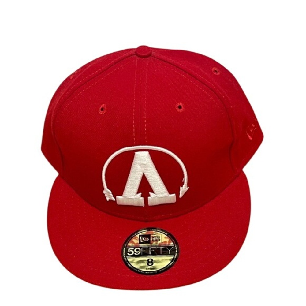 New Era 59FIFTY Fitted Hat Red White Embroidered Logo Size 8 Cap